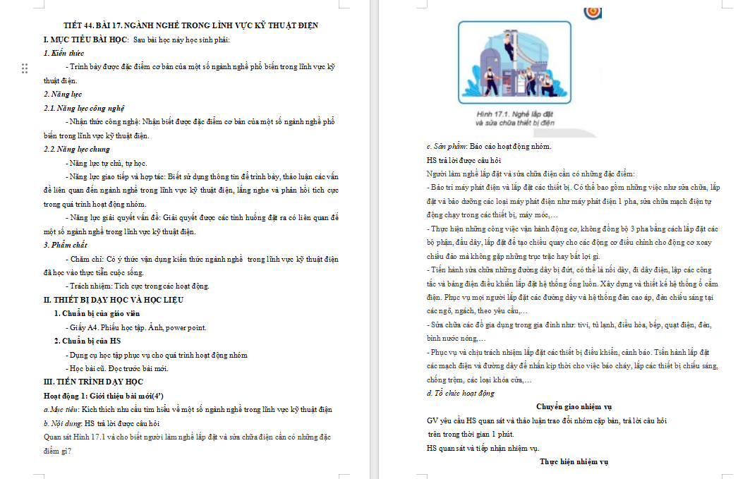 Ngành nghề trong lĩnh vực kĩ thuật điện