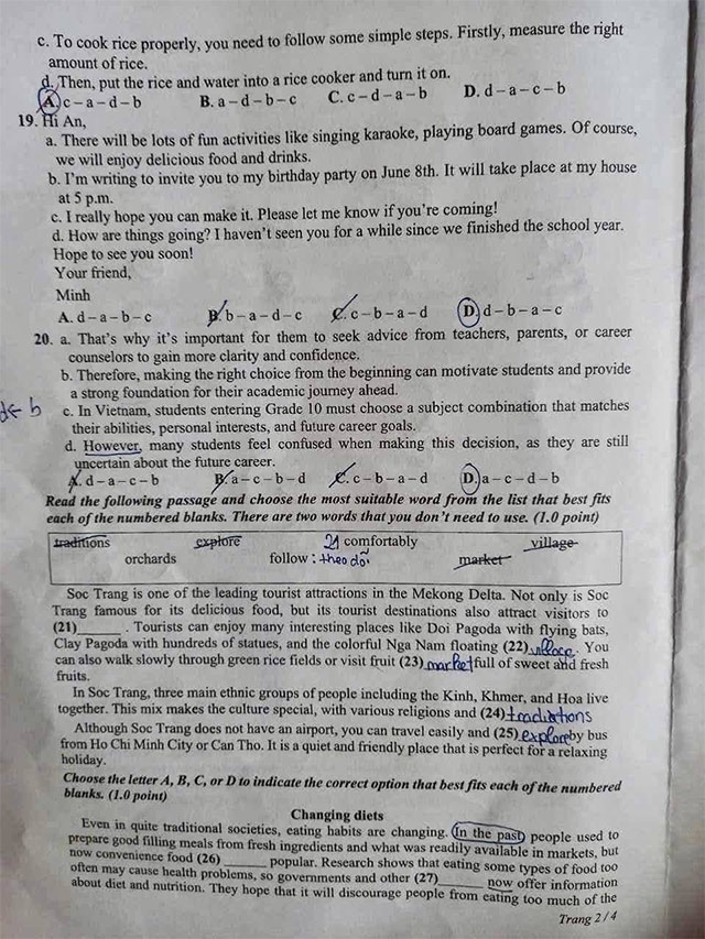 Đề thi vào lớp 10 môn Anh Sóc Trăng năm 2025