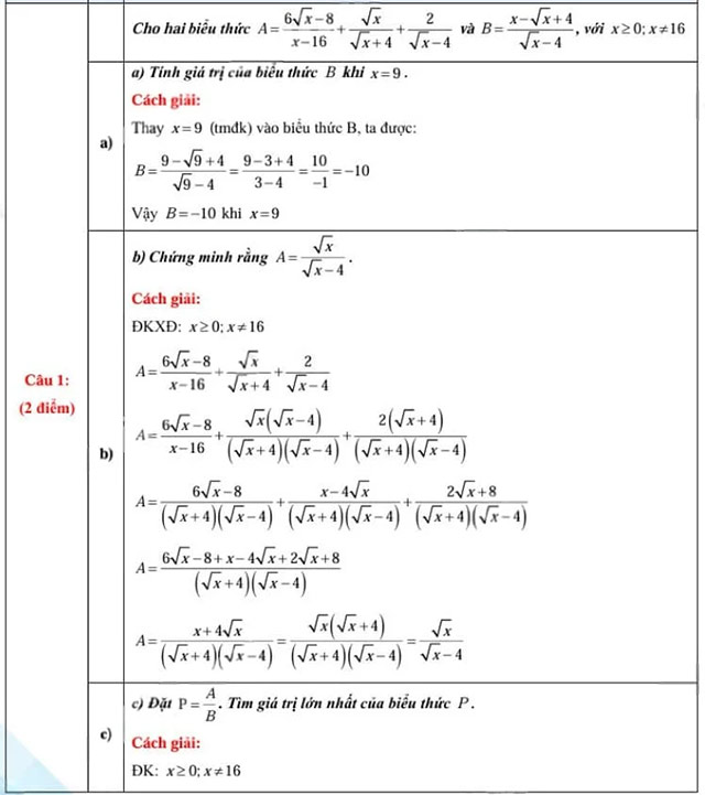 Đề thi vào lớp 10 môn Toán Thái Bình 2025