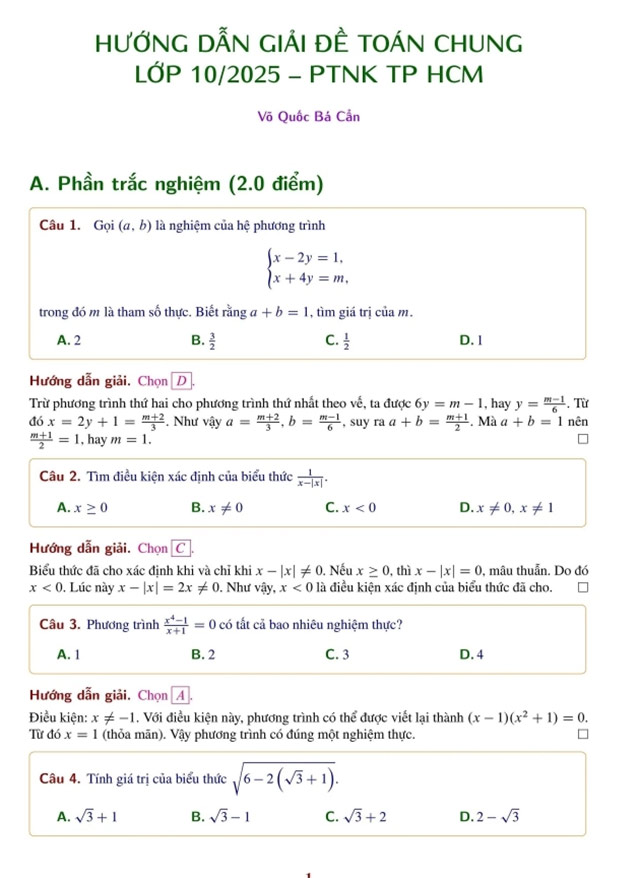 Đề thi vào lớp 10 môn Toán PTNK