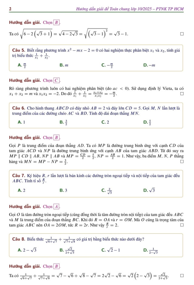 Đề thi vào lớp 10 môn Toán PTNK