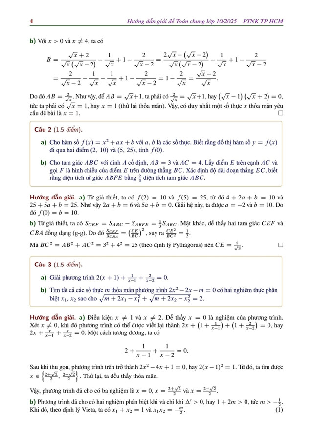 Đề thi vào lớp 10 môn Toán PTNK