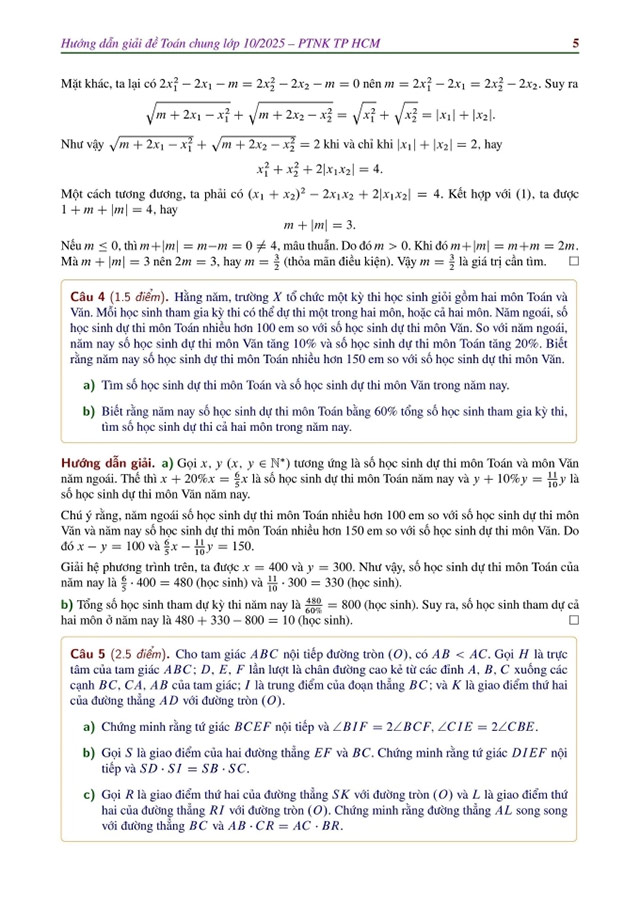 Đề thi vào lớp 10 môn Toán PTNK