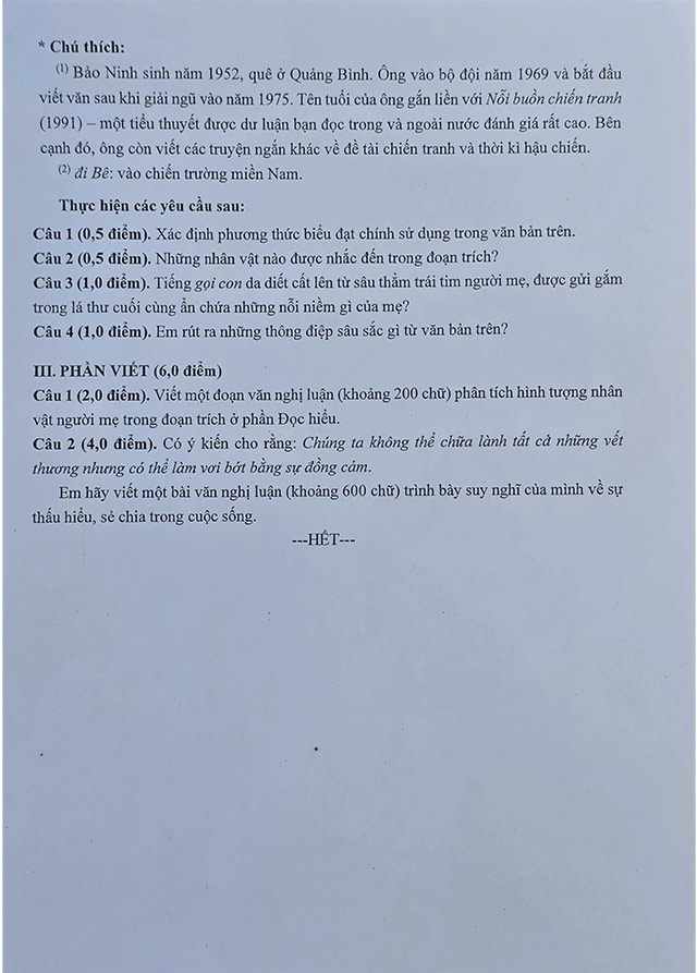 Đề thi vào 10 môn Văn Chuyên Khoa học tự nhiên năm 2025