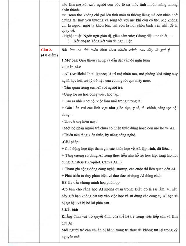 Đáp án đề thi vào lớp 10 môn Văn Sơn La