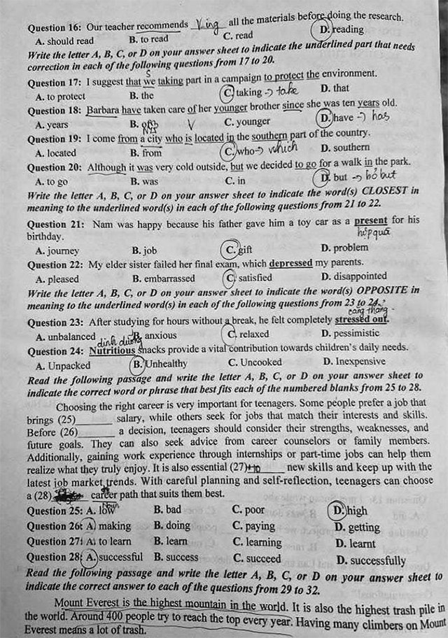 Đề thi vào lớp 10 môn Tiếng Anh Đồng Tháp năm 2025 - 2026