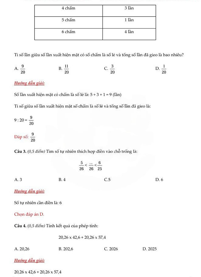 Đáp án đề thi vào lớp 6 môn Toán Nguyễn Tất Thành