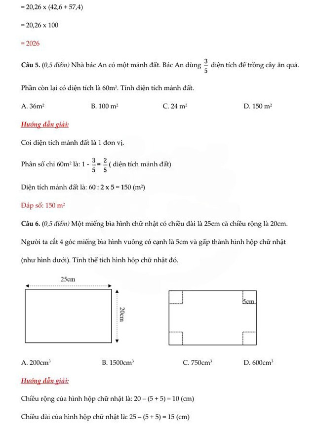 Đáp án đề thi vào lớp 6 môn Toán Nguyễn Tất Thành