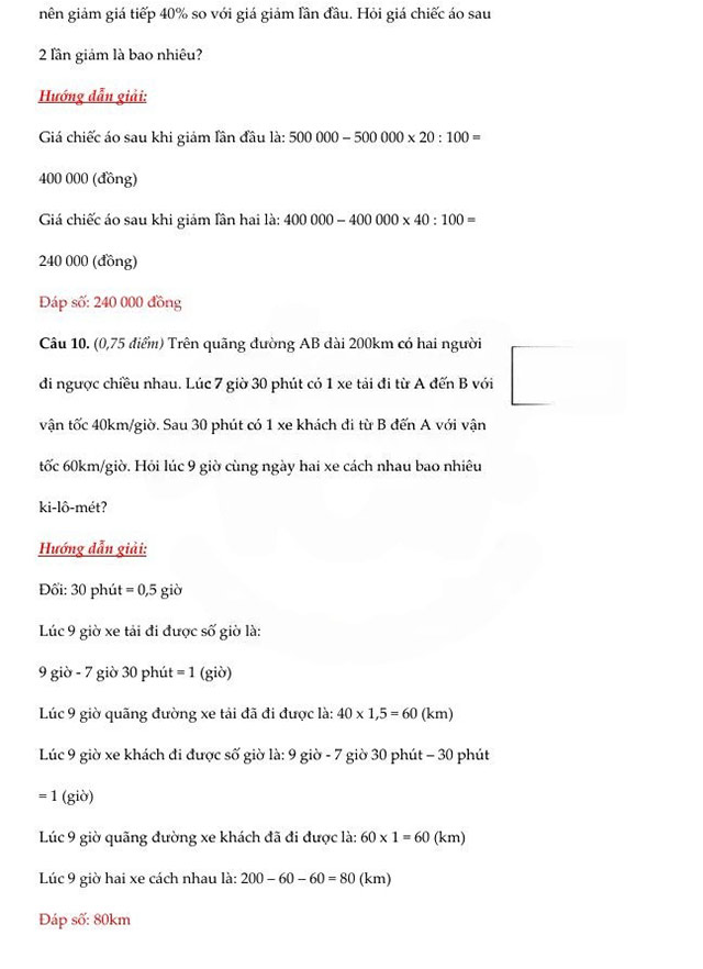 Đáp án đề thi vào lớp 6 môn Toán Nguyễn Tất Thành