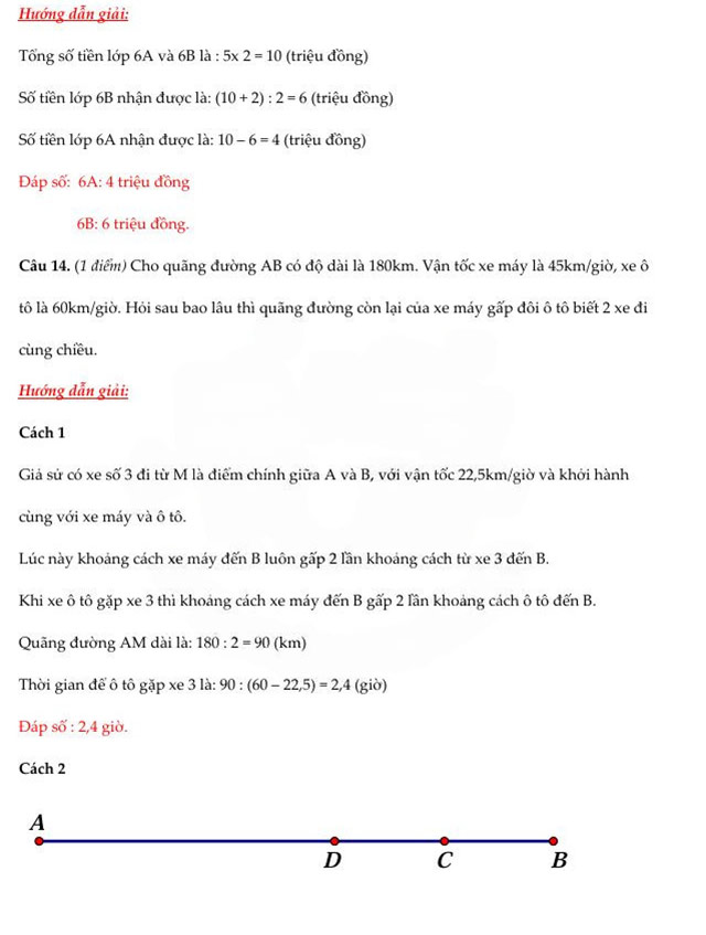 Đáp án đề thi vào lớp 6 môn Toán Nguyễn Tất Thành
