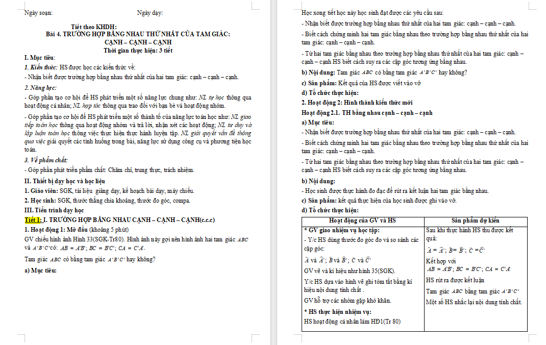 Giáo án Toán 7 Bài 4 Cánh diều