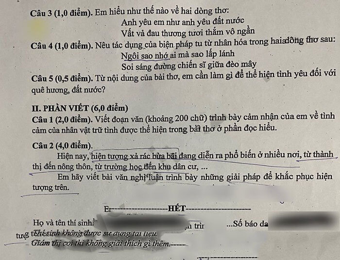 Đề thi vào 10 Ngữ văn Bình Phước