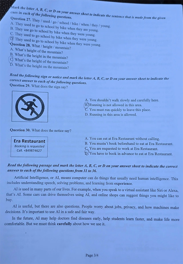 Đề thi vào 10 môn Tiếng Anh Chuyên Khoa học tự nhiên Hà Nội 2025 - Vòng 1