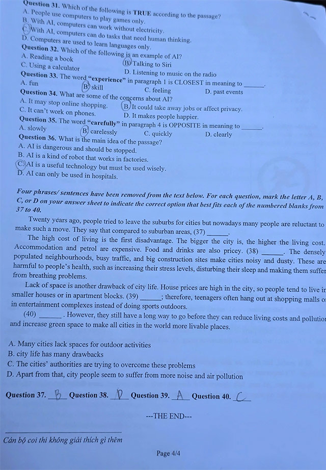 Đề thi vào 10 môn Tiếng Anh Chuyên Khoa học tự nhiên Hà Nội 2025 - Vòng 1