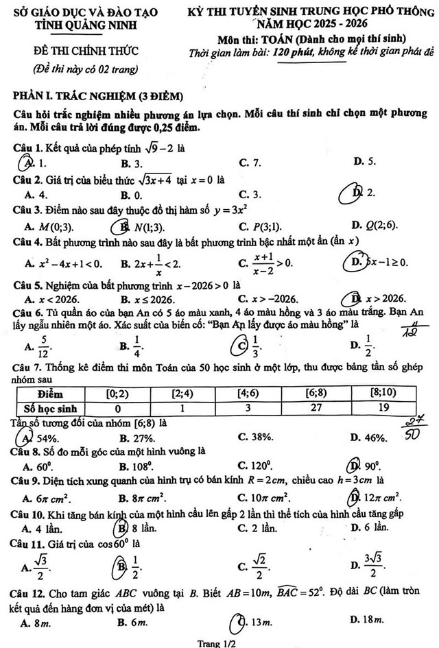 Đề thi vào lớp 10 môn Toán Quảng Ninh năm 2025