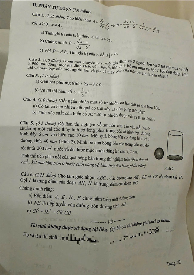 Đề thi vào lớp 10 môn Toán Sơn La năm 2025