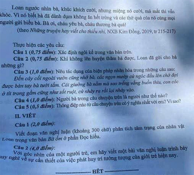 Đề thi vào lớp 10 môn Văn năm 2025