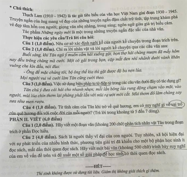 Đề thi tuyển sinh vào lớp 10 môn Văn Ninh Bình năm 2025