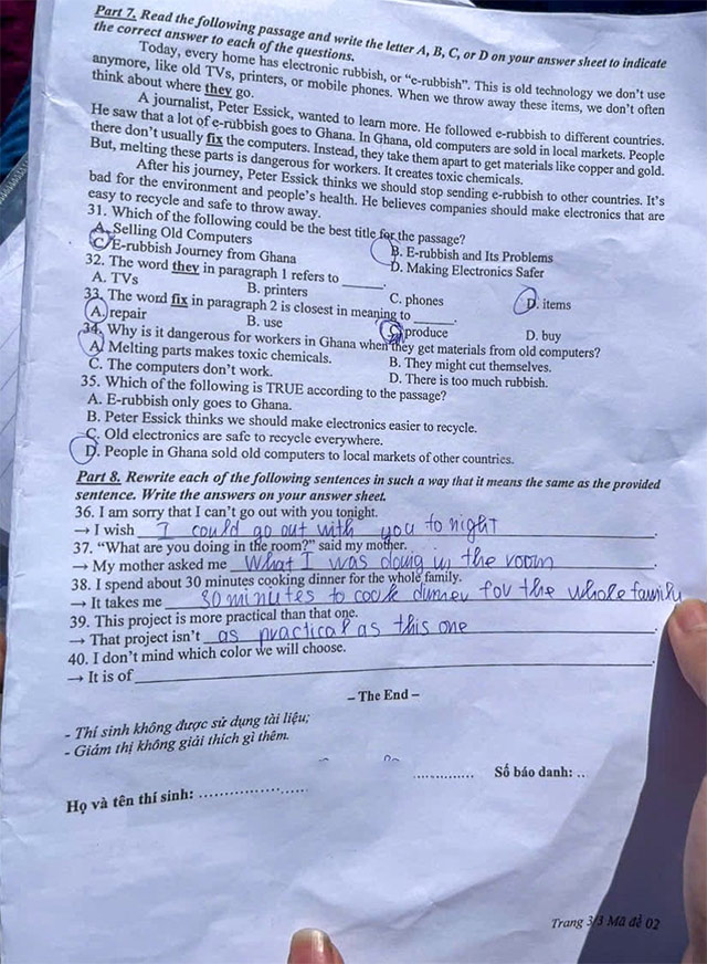 Đề thi vào lớp 10 môn Tiếng Anh Hà Tĩnh năm 2025