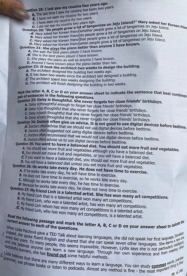 Đề thi vào lớp 10 môn Tiếng Anh Hải Dương năm 2025