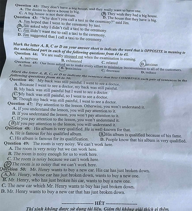 Đề thi vào lớp 10 môn Tiếng Anh Thừa Thiên Huế 2025