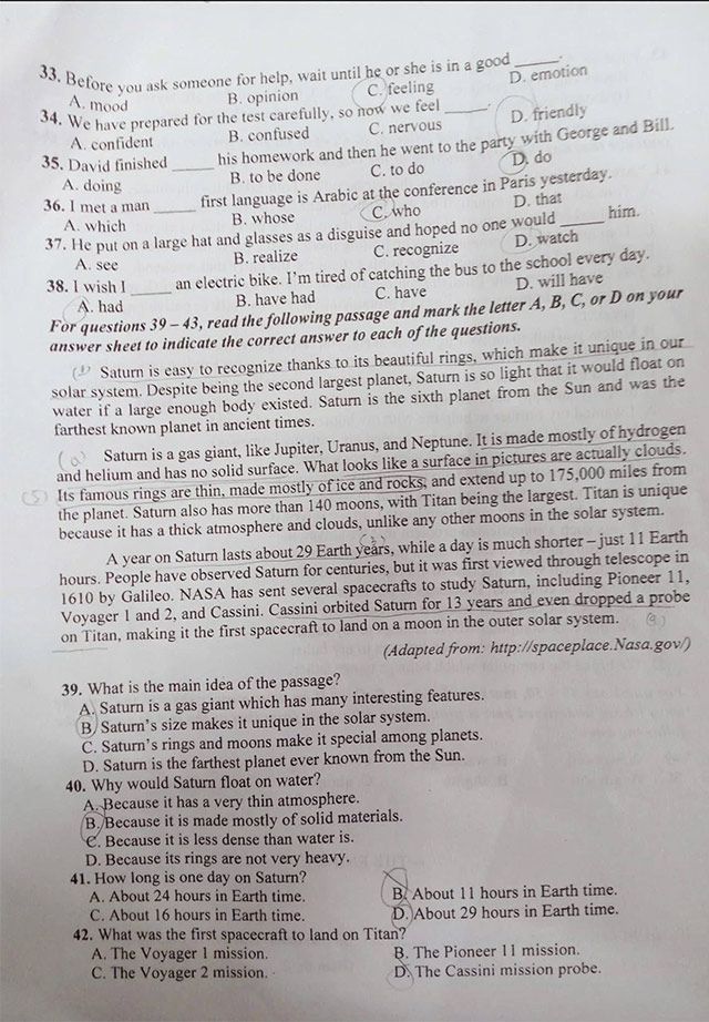 Đề thi vào lớp 10 môn Tiếng Anh THPT Chuyên Lâm Đồng