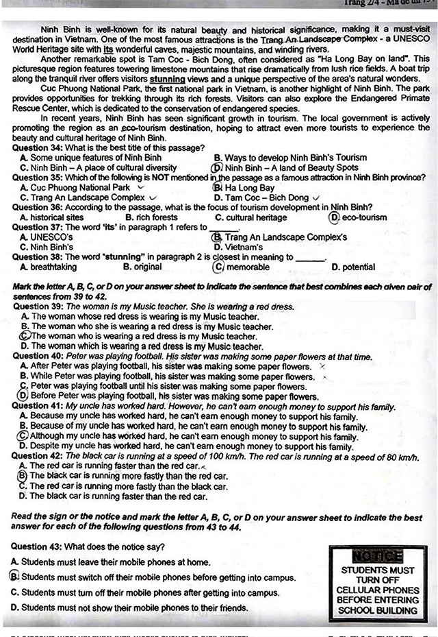 Đề thi vào 10 môn Tiếng Anh Ninh Bình năm 2025