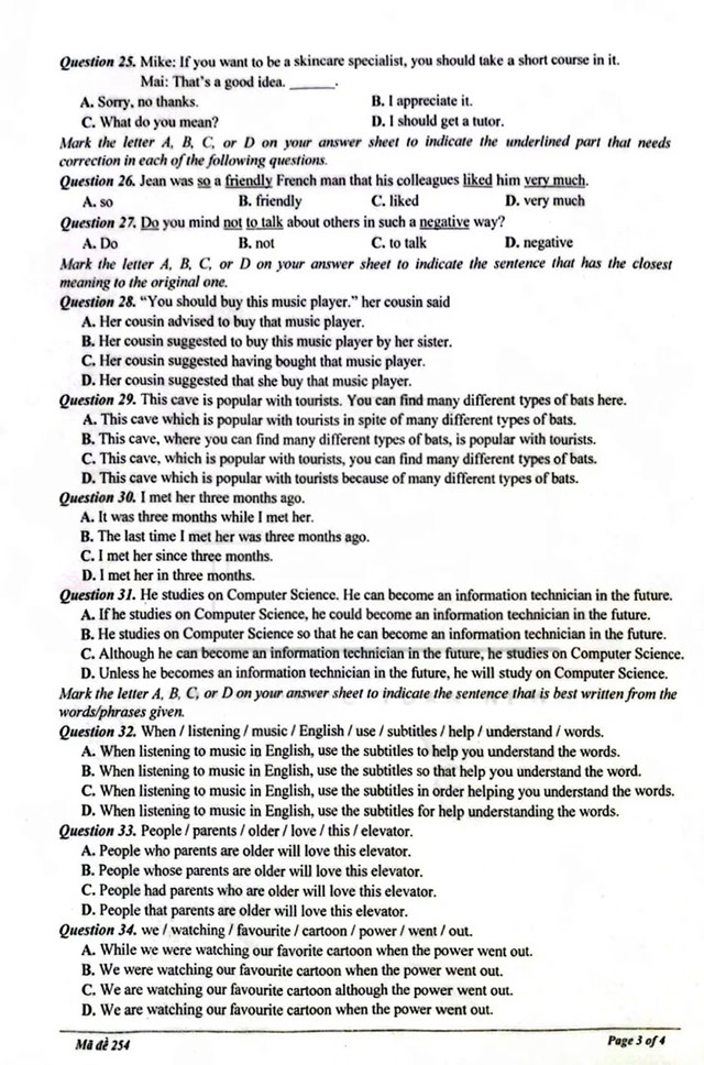 Đề thi vào lớp 10 môn Tiếng Anh Phú Yên năm 2025