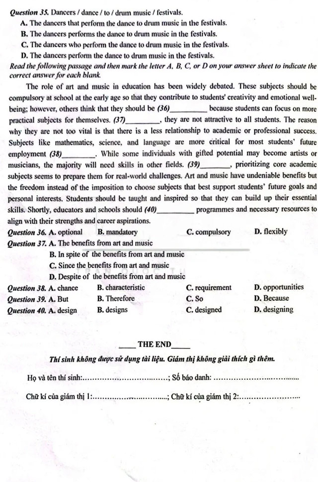 Đề thi vào lớp 10 môn Tiếng Anh Phú Yên năm 2025