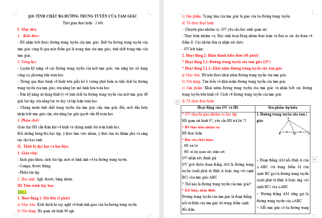 Tính chất ba đường trung tuyến của tam giác