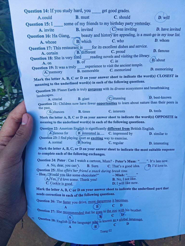 Đề thi vào 10 Tiếng Anh Bình Phước