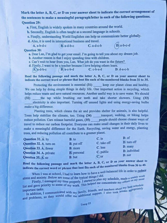 Đề thi vào 10 Tiếng Anh Bình Phước