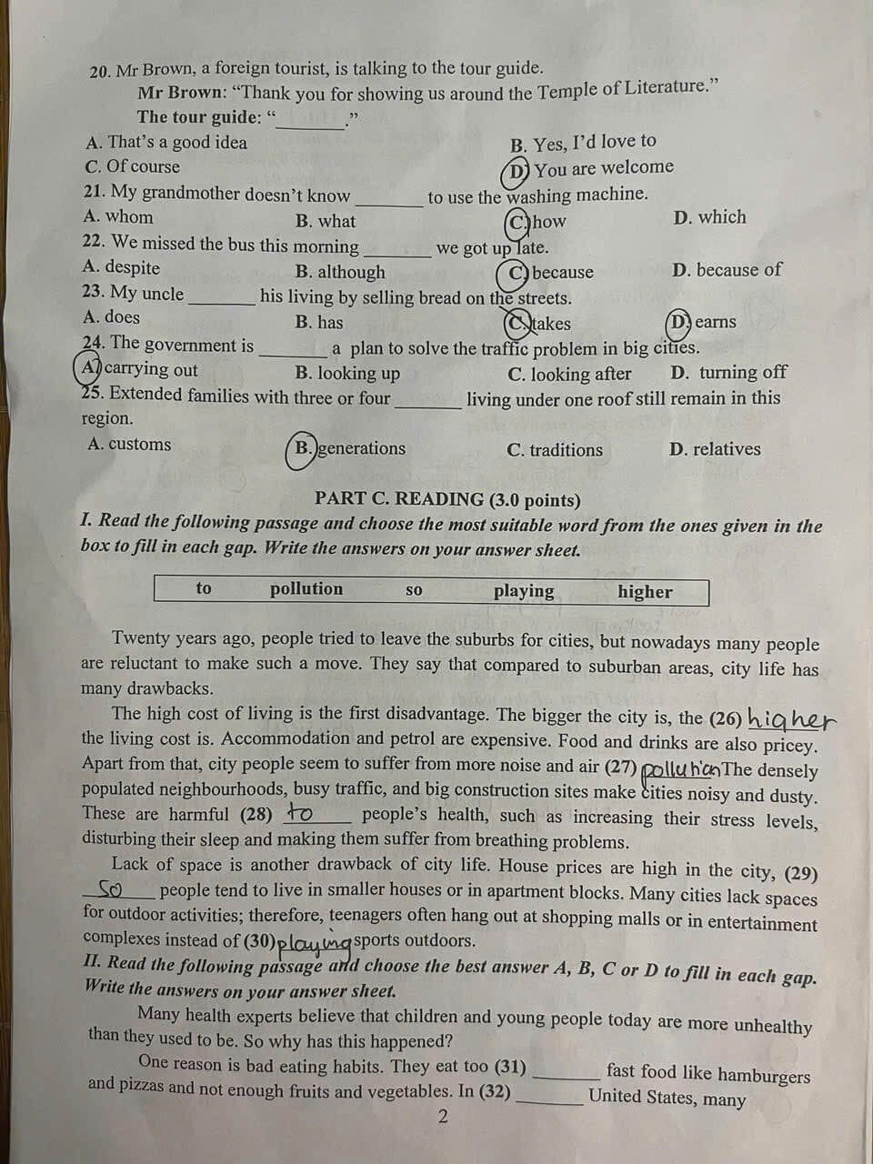 Đề thi vào 10 tiếng Anh Thanh Hóa