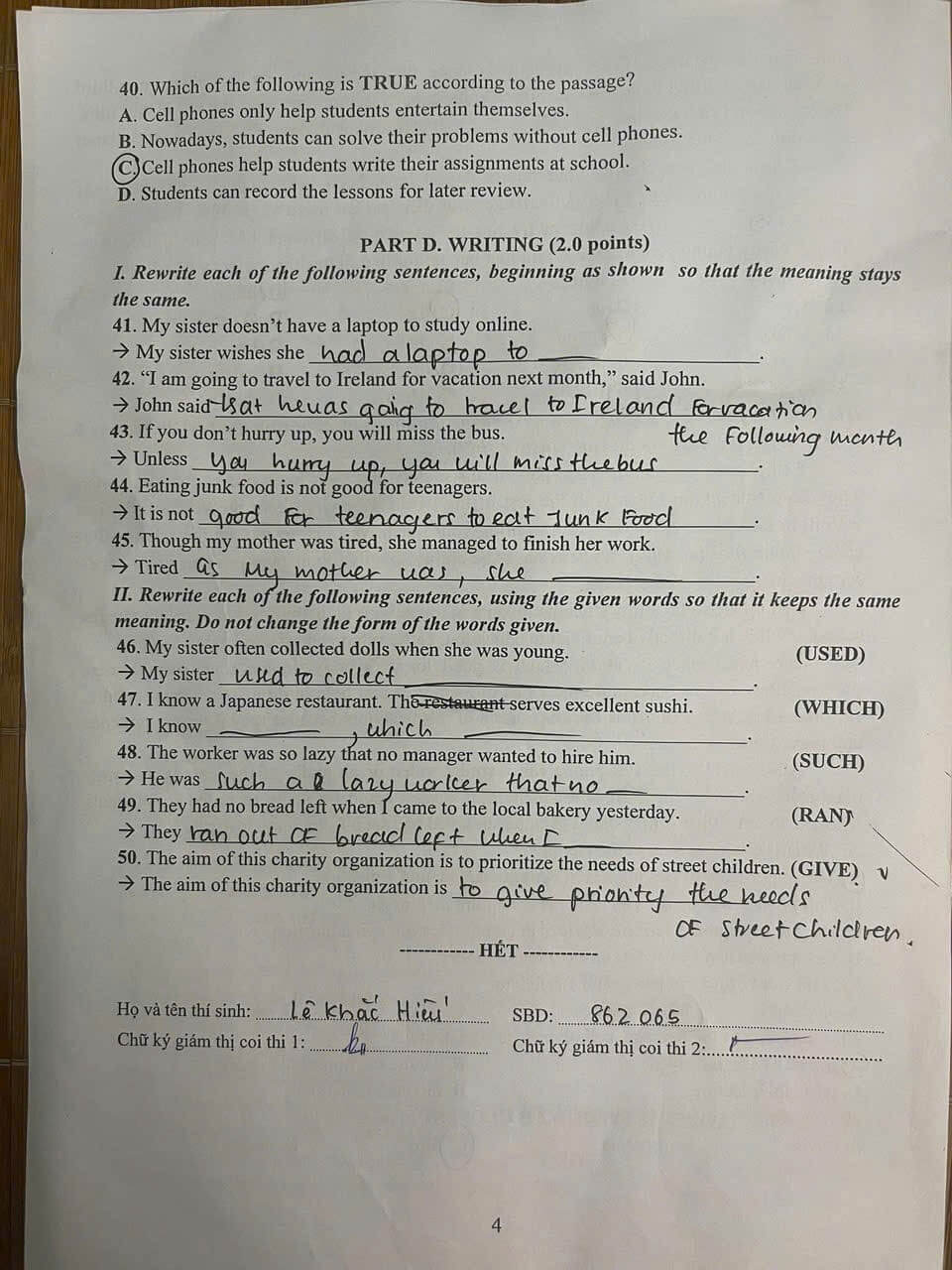 Đề thi vào 10 tiếng Anh Thanh Hóa