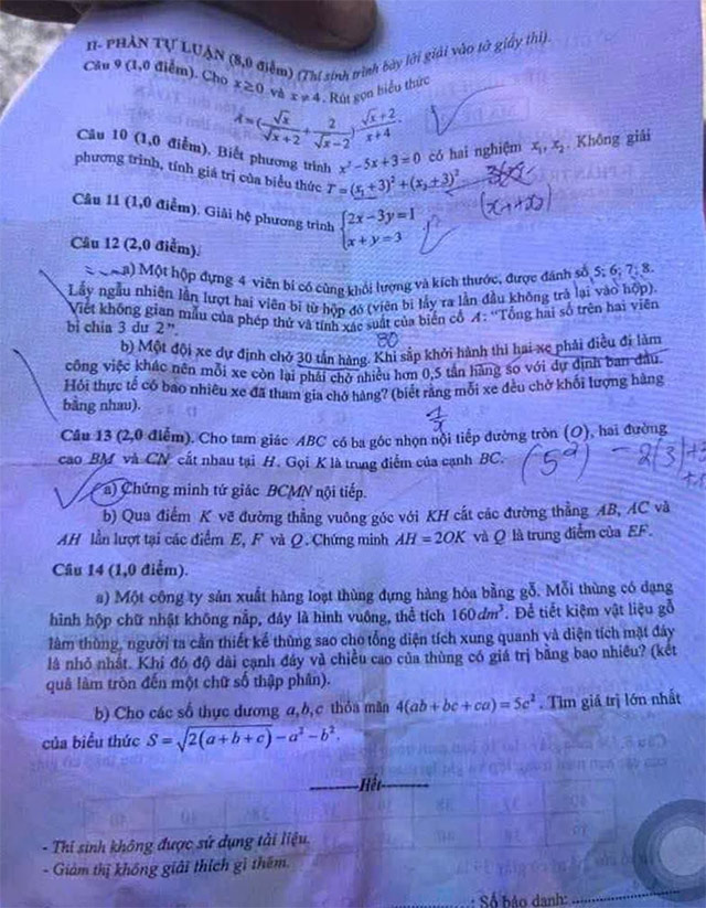 Đề thi vào lớp 10 môn Toán Hà Tĩnh năm 2025