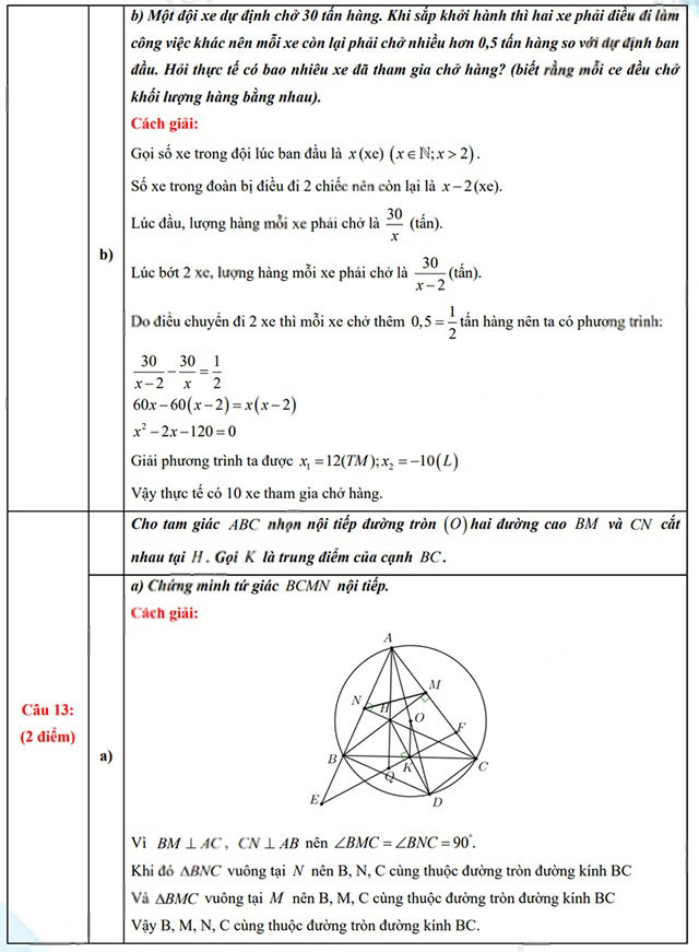 Đáp án đề thi vào 10 môn Toán Hà Tĩnh