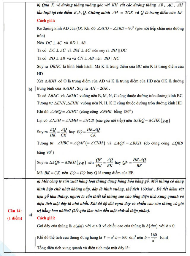 Đáp án đề thi vào 10 môn Toán Hà Tĩnh