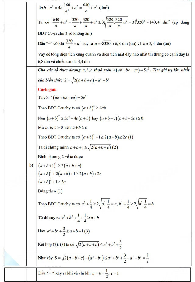 Đáp án đề thi vào 10 môn Toán Hà Tĩnh