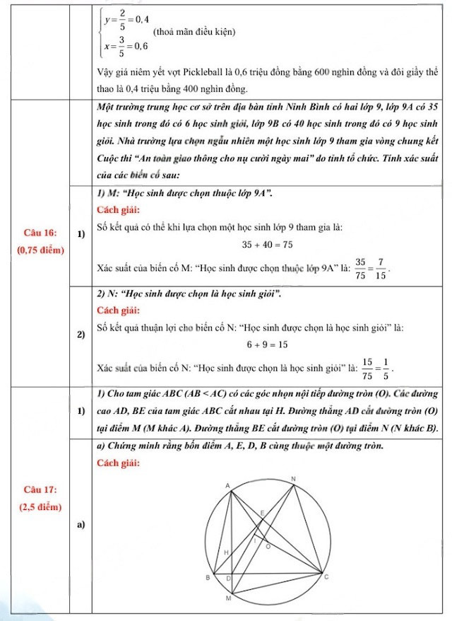 Đề thi vào lớp 10 môn Toán tỉnh Ninh Bình năm 2025
