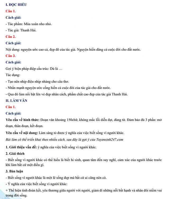 Đề thi vào lớp 10 môn Văn Cao Bằng năm 2025