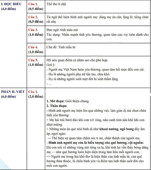 Đáp án đề thi vào 10 môn Văn Hòa Bình