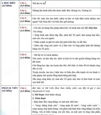 Đáp án đề thi vào lớp 10 môn Văn THPT Chuyên Lâm Đồng