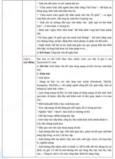 Đáp án đề thi vào lớp 10 môn Văn THPT Chuyên Lâm Đồng