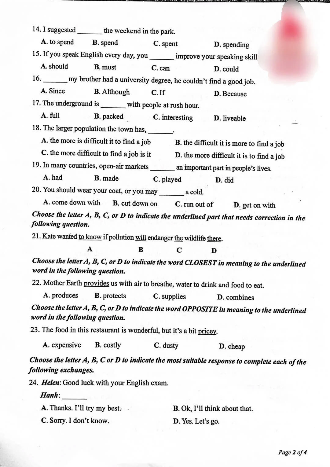 Đề thi vào lớp 10 môn Tiếng Anh Quảng Nam năm 2025