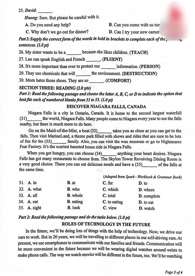 Đề thi vào lớp 10 môn Tiếng Anh Quảng Nam năm 2025