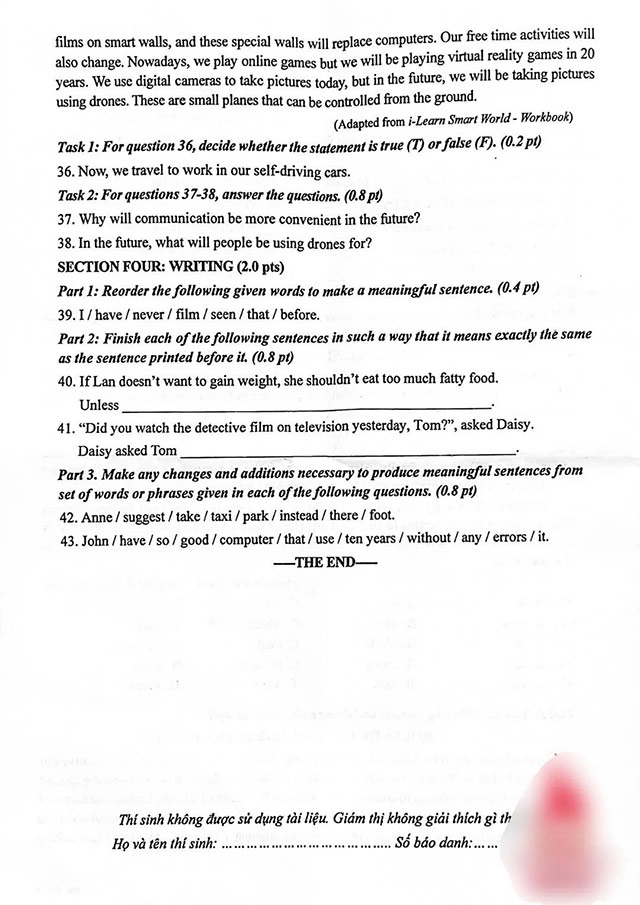 Đề thi vào lớp 10 môn Tiếng Anh Quảng Nam năm 2025