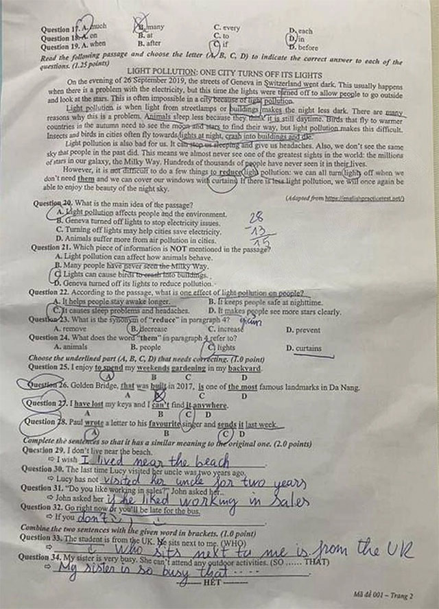 Đề thi vào lớp 10 môn Anh An Giang năm 2025