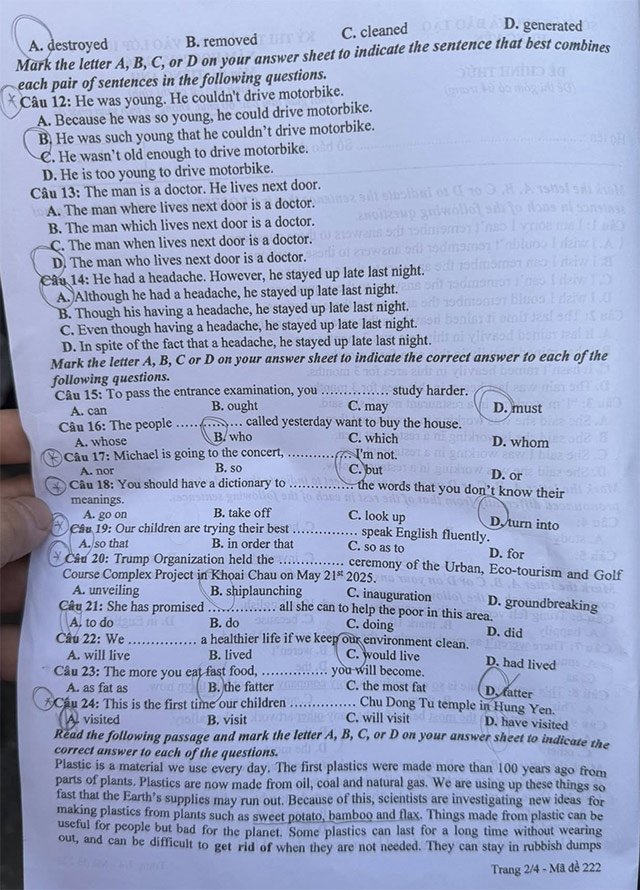 Đề thi vào lớp 10 Anh Hưng Yên năm 2025