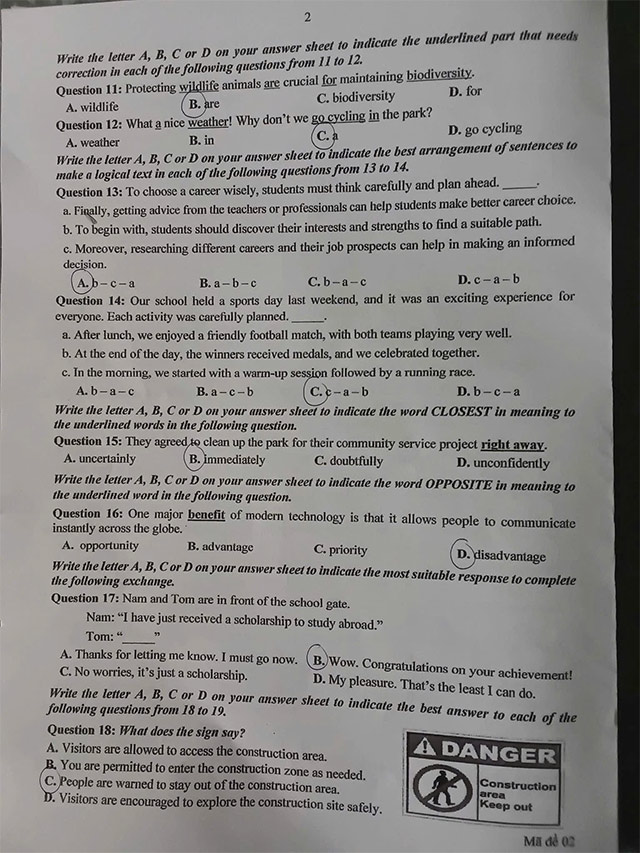 Đề thi vào lớp 10 môn Anh Khánh Hòa năm 2025