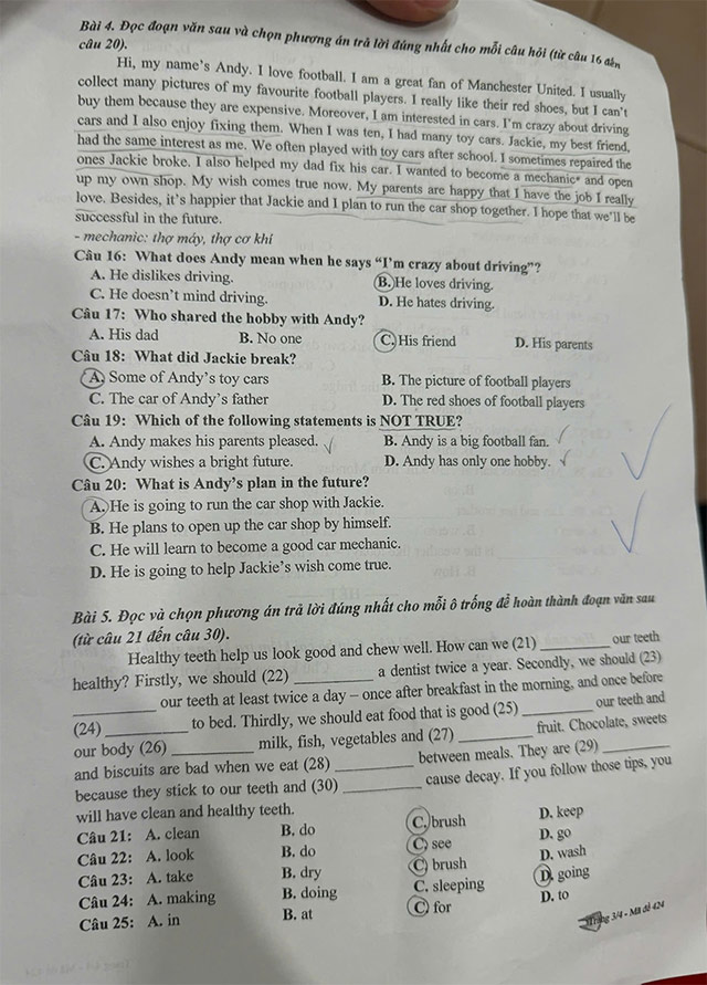 Đề thi vào lớp 6 môn Tiếng Anh THCS Nguyễn Tri Phương